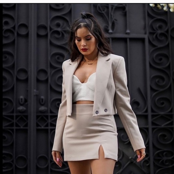 ZARA 2 Piece Cropped Blazer + Mini Skirt Wth Slit - Picture 5 of 12